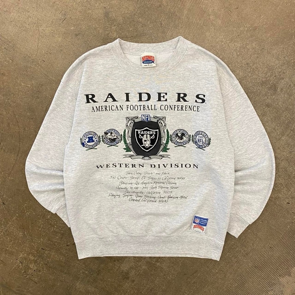 Vintage Oakland Raiders NFL 90s Nutmeg Embroidery Football History Crewneck M